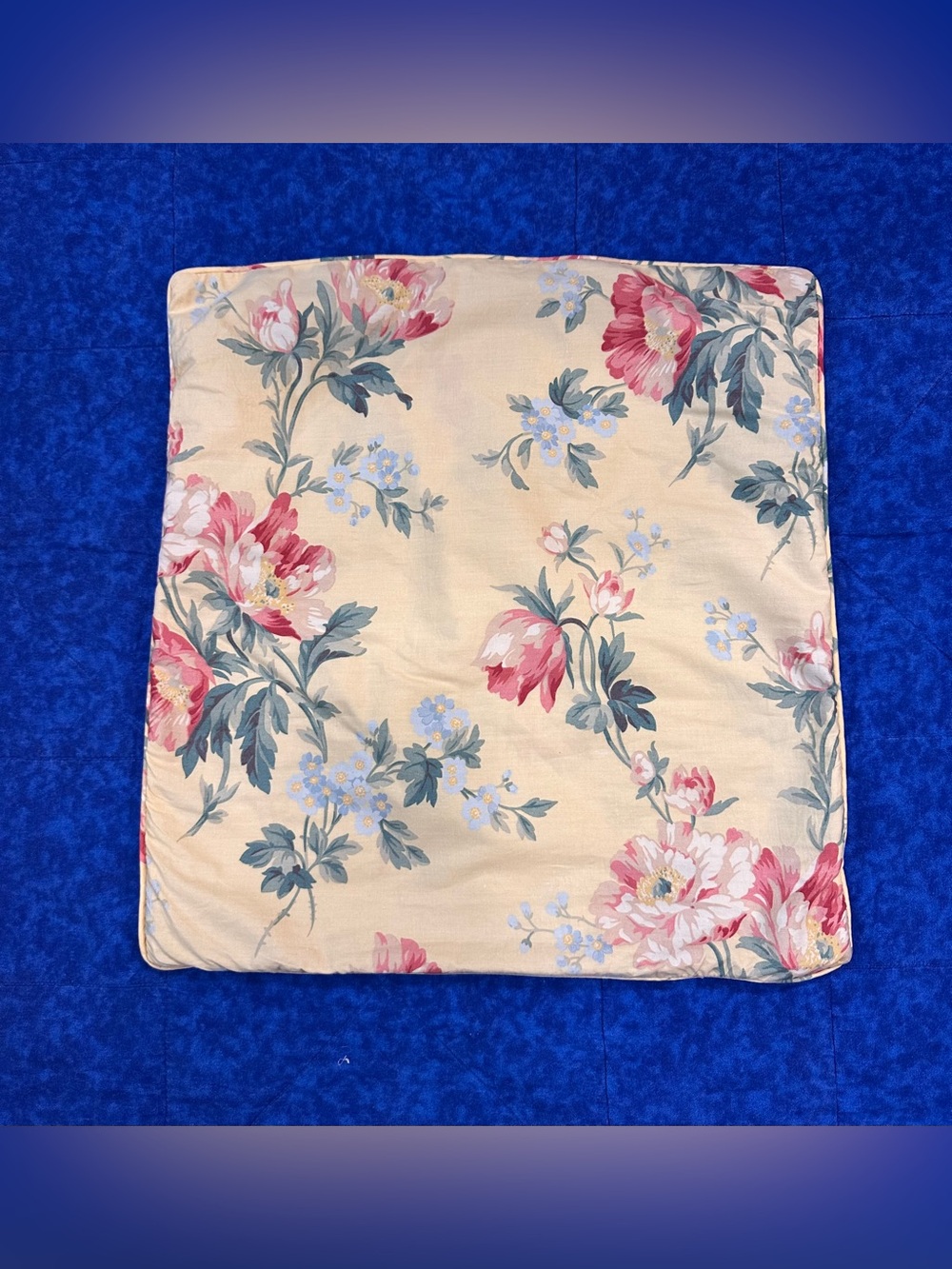 Vintage Ralph Lauren Decorative Pillow Cover Floral Cotton Parsonage Yellow